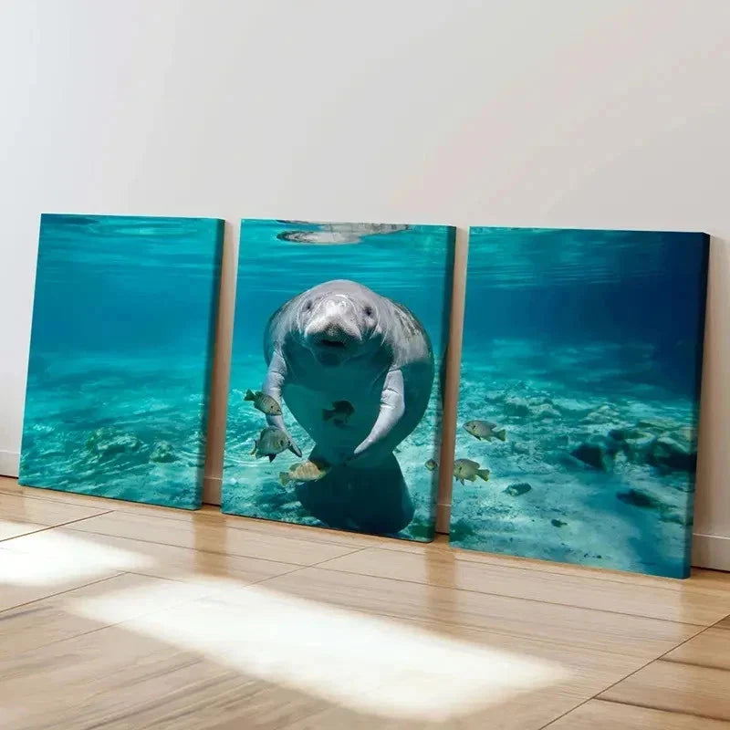 3pcs Ocean Animal Fish Manatee Decor Wall Art Set Canvas Framed 40x60cm - High Quality Print 100% Australian Made Wall Canvas Ready to Hang