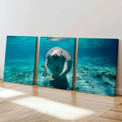 3pcs Ocean Animal Fish Manatee Decor Wall Art Set Canvas Framed 40x60cm - High Quality Print 100% Australian Made Wall Canvas Ready to Hang