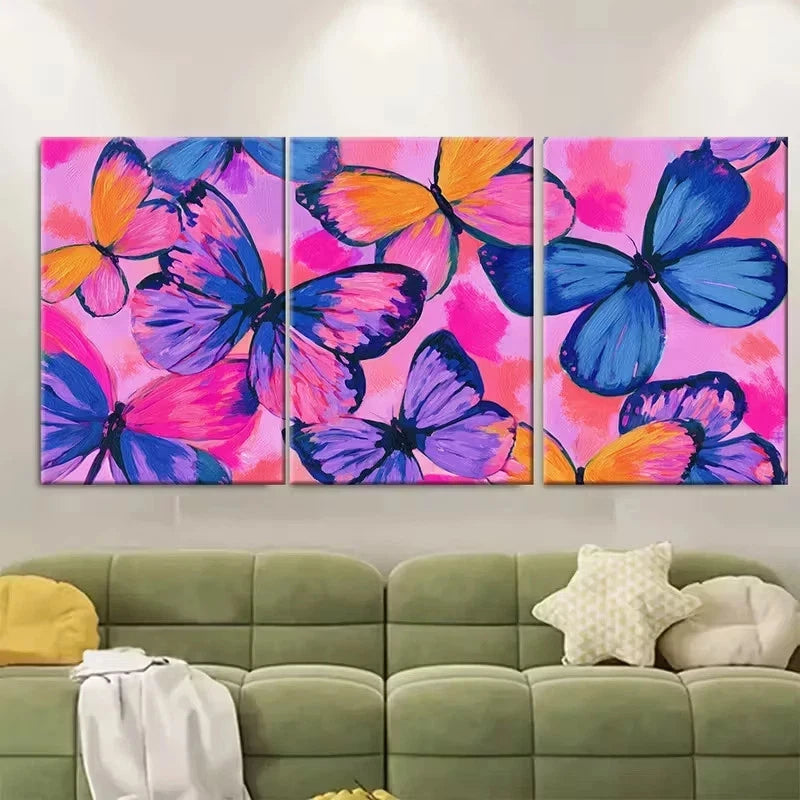 3pcs Pink Girly, Butterfly Coquette Aesthetic Wall Art Canvas Framed 50x70cm - High Quality Print 100% Australian Made Wall Canvas Ready to Hang