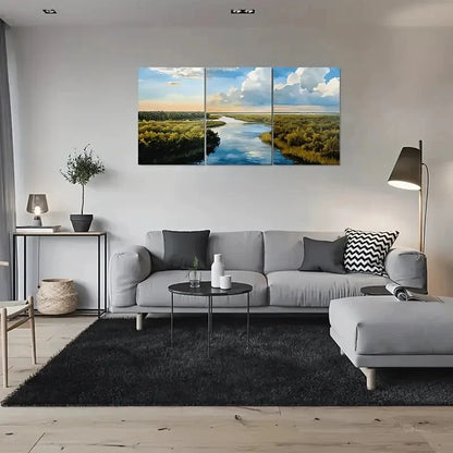 3pcs Serene River Nature Scene Metal Print Ready to Hang Art