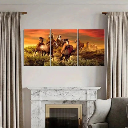 3pcs Horses Running At Sunset Grassland Wall Art Set Canvas Framed 40x60cm - High Quality Print 100% Australian Made Wall Canvas Ready to Hang