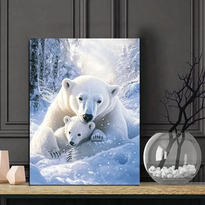 Polar Bear Cub Playing with Its Mother in The Snow  40x60cm Metal Print Ready to Hang