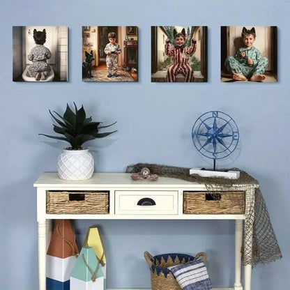 4pcsWhimsical Black German ShepherdWall Art Canvas Framed