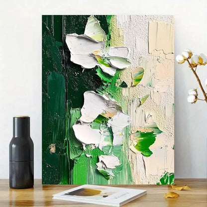 Abstract Painting Of White And Green Flowers Painting  40x60cm Metal Print Ready to Hang