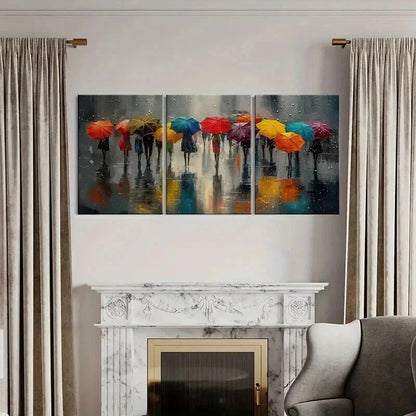 3pcs Rainy Day Colorful Umbrellas Wall Art Set Canvas Framed 40x60cm - High Quality Print 100% Australian Made Wall Canvas Ready to Hang