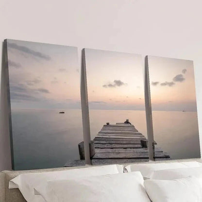 3pcs Neutral Coastal Sea View Scenery Wall Art Set Canvas Framed 40x60cm - High Quality Print 100% Australian Made Wall Canvas Ready to Hang