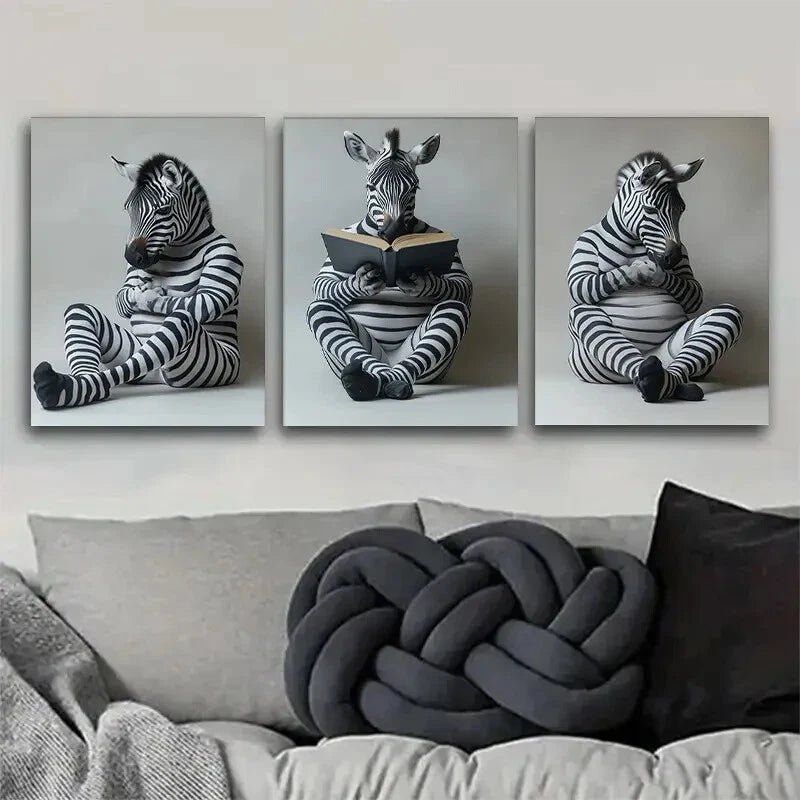 3pcs Adorable Three Zebra Décor Perfect Wall Art Set Canvas Framed 40x60cm - High Quality Print 100% Australian Made Wall Canvas Ready to Hang