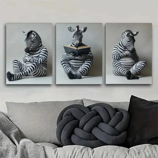 3pcs Adorable Three Zebra Décor Perfect Wall Art Set Canvas Framed 40x60cm - High Quality Print 100% Australian Made Wall Canvas Ready to Hang