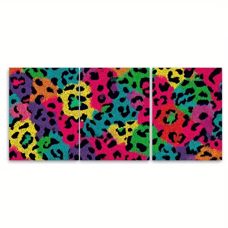 3pcs Dopamine Animal Print, Preppy Leopard Wall Art Set Canvas Framed 50x70cm - High Quality Print 100% Australian Made Wall Canvas Ready to Hang