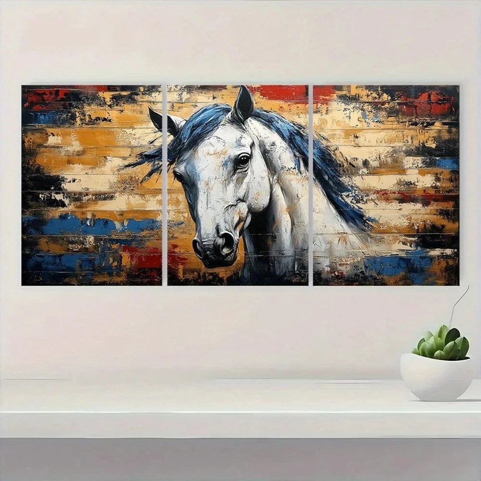 3pcs Vintage Abstract Horse Modern Metal Print Ready to Hang Art