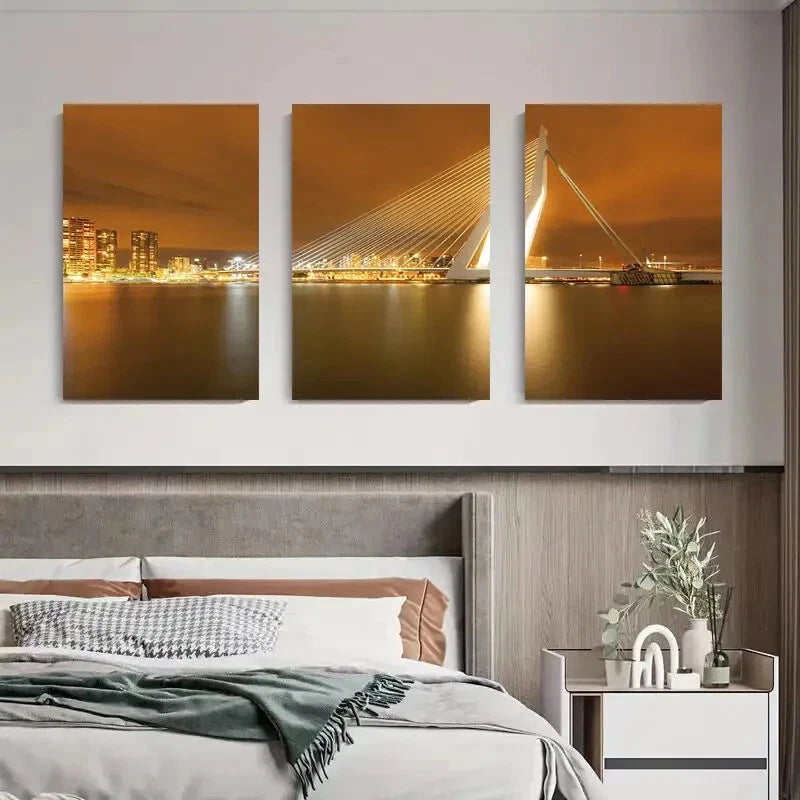 3pcs Long Exposure Skyline Nightscape Perfect Wall Art Set Canvas Framed 40x60cm - High Quality Print 100% Australian Made Wall Canvas Ready to Hang
