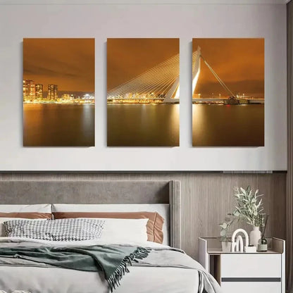 3pcs Long Exposure Skyline Nightscape Perfect Wall Art Set Canvas Framed 40x60cm - High Quality Print 100% Australian Made Wall Canvas Ready to Hang