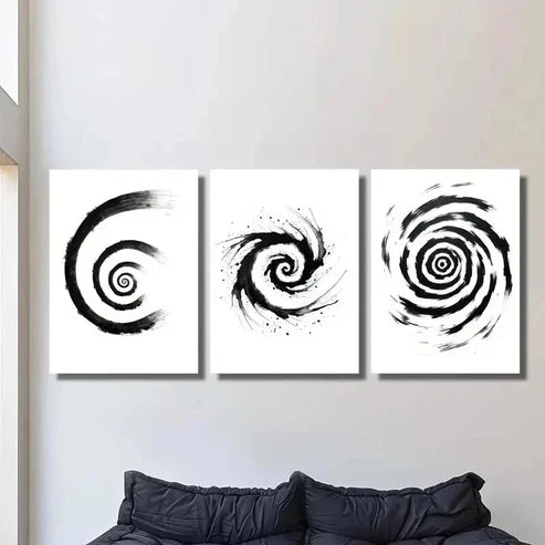 3pcs Black and White Spiral Decoration Wall Art Set Canvas Unframed - High Quality Print 100% Australian Made Wall Canvas