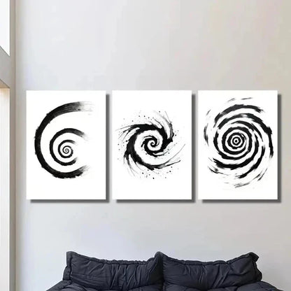 3pcs Black and White Spiral Decoration Wall Art Set Canvas Unframed - High Quality Print 100% Australian Made Wall Canvas