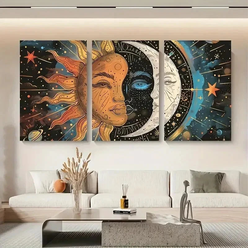 3pcs Abstract Celestial Space-Themed Paintings Metal Print Ready to Hang Art