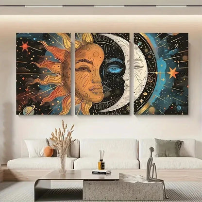 3pcs Abstract Celestial Space-Themed Paintings Metal Print Ready to Hang Art