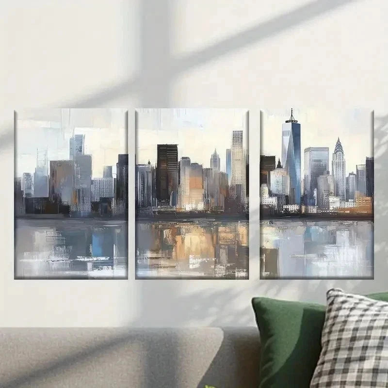 3pcs Painting of a Cityscape with Buildings Wall Art Set Canvas Framed 40x60cm - High Quality Print 100% Australian Made Wall Canvas Ready to Hang
