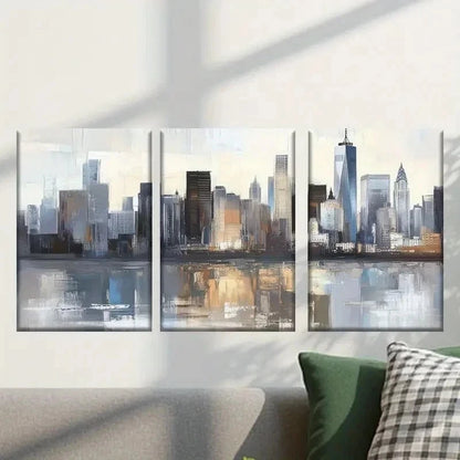 3pcs Painting of a Cityscape with Buildings Wall Art Set Canvas Framed 40x60cm - High Quality Print 100% Australian Made Wall Canvas Ready to Hang
