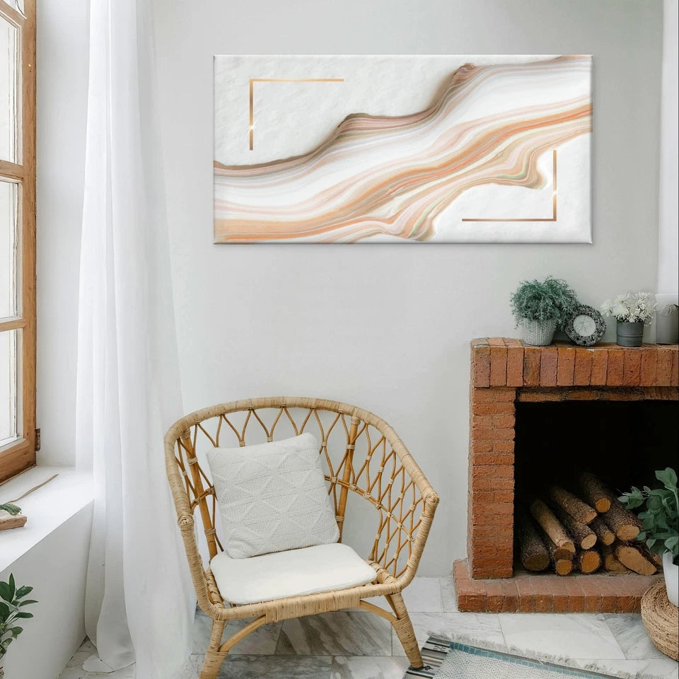 Abstract Marble Wave and Gold Design Wall Art Canvas Office Home Framed 120x60cm