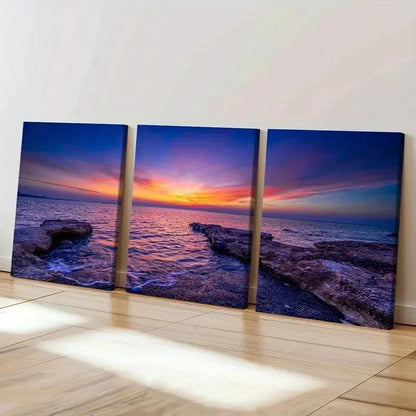 3pcs Coastline Sea Beach and Sunset Wall Art Set Canvas Framed 40x60cm - High Quality Print 100% Australian Made Wall Canvas Ready to Hang