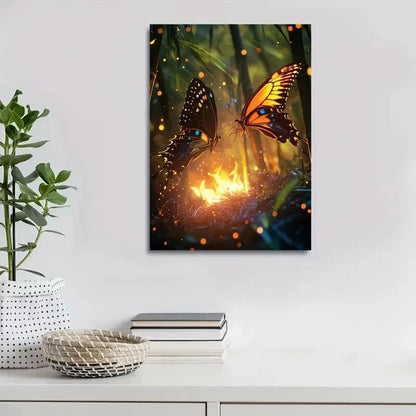 Cartoon Style Scene Of Butterfly Wrestling Playfully 40x60cm Metal Print Ready to Hang