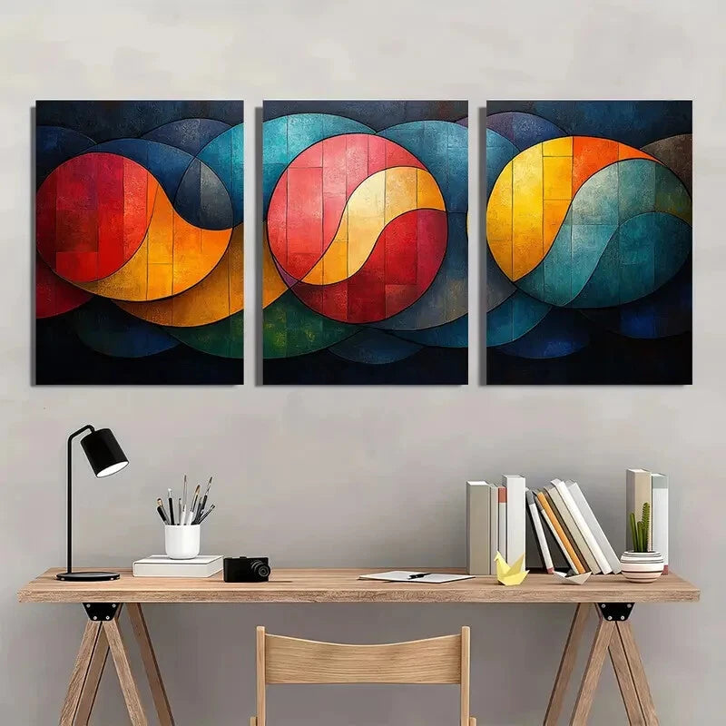 3pcs Modern Geometric Pattern Themed Metal Print Ready to Hang Art