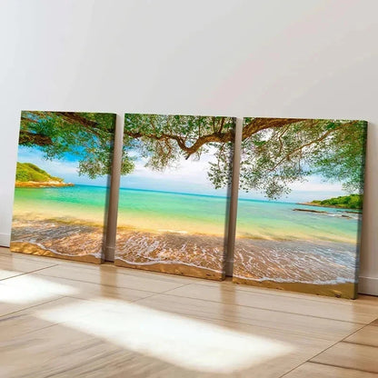 3pcs Sunshine Seaside Beach Sea Landscape Wall Art Set Canvas Framed 50x70cm - High Quality Print 100% Australian Made Wall Canvas Ready to Hang