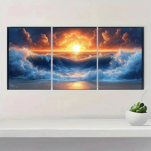 3pcs Nautical Beach Ocean Wave RT Wall Art Set Canvas Unframed - High Quality Print 100% Australian Made Wall Canvas