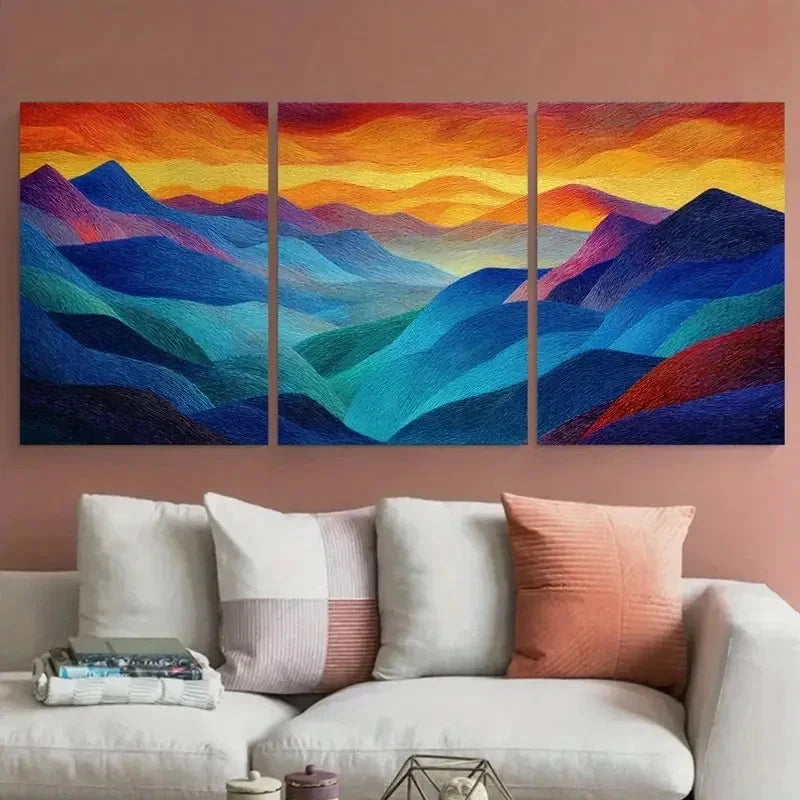 3pcs Abstract Nature Mountain Sunset Perfect Wall Art Set Canvas Framed 40x60cm - High Quality Print 100% Australian Made Wall Canvas Ready to Hang