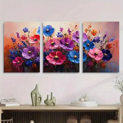3pcs Abstract Purple Flower Floral Perfect Wall Art Set Canvas Framed 40x60cm - High Quality Print 100% Australian Made Wall Canvas Ready to Hang