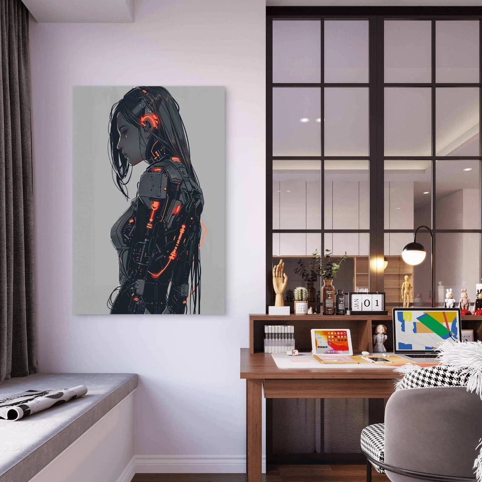Female Humanoid With Advanced Technology 60x90cm Metal Print Ready to Hang