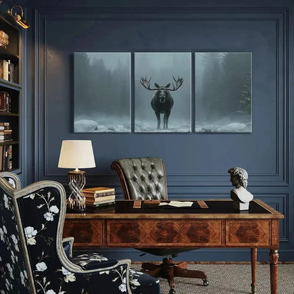 3pcs Winter Forest Moose Art Snowy Landscape Metal Print Ready to Hang Art
