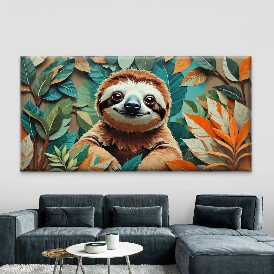 Relaxed Sloth Wall Art Canvas Office Home Room Framed 120x60cm