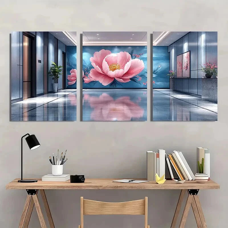3pcs Peony Flower Oil Paintings Metal Print Ready to Hang Art