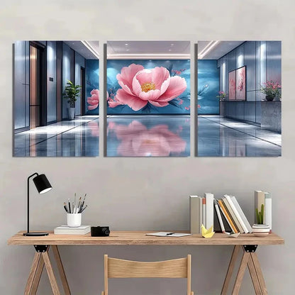 3pcs Peony Flower Oil Paintings Metal Print Ready to Hang Art
