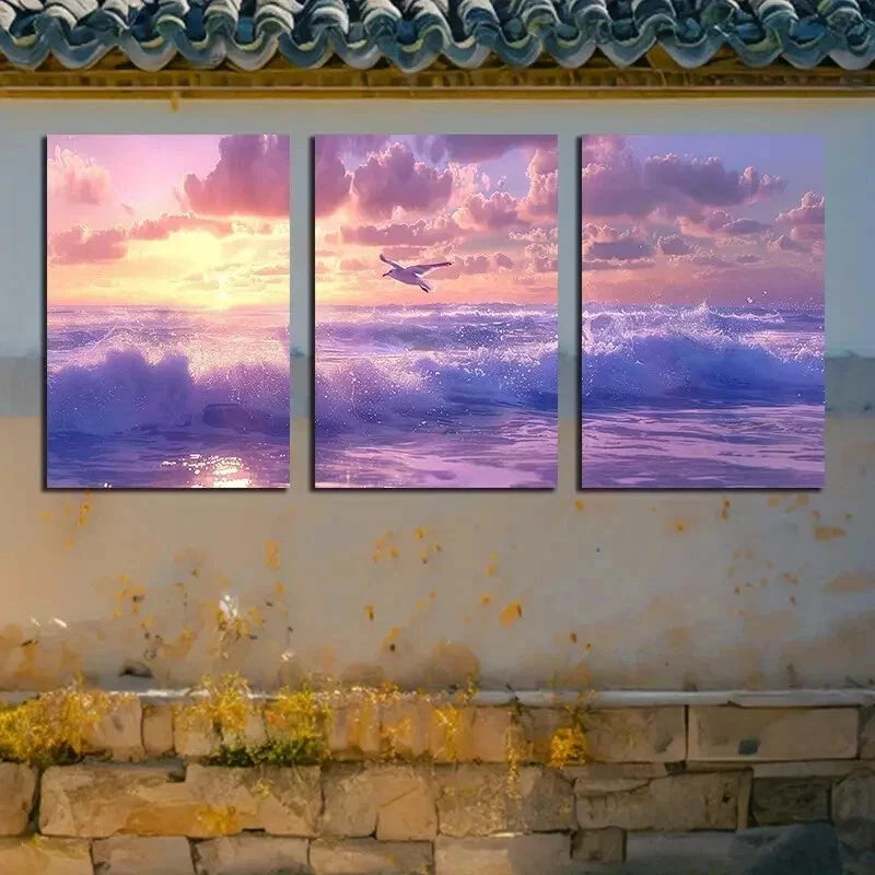 3pcs Ocean Waves Crashing on Rocks Scenery Wall Art Set Canvas Framed 50x70cm - High Quality Print 100% Australian Made Wall Canvas Ready to Hang