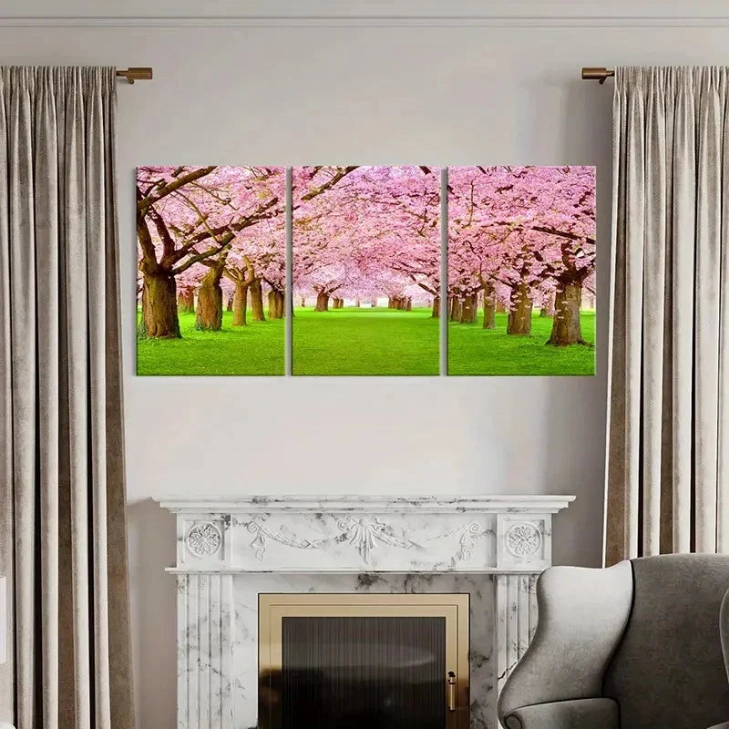 3pcs Sakura Forest Natural Landscape Wall Art Set Canvas Framed 60x90cm - High Quality Print 100% Australian Made Wall Canvas Ready to Hang