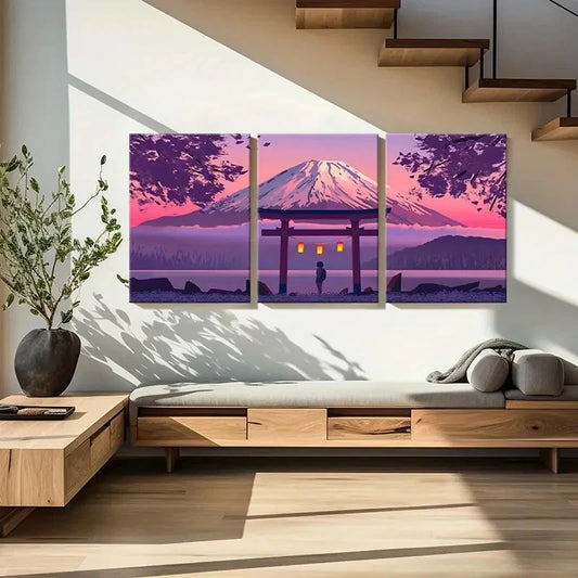 3pcs Japanese Style Mount Fuji Anime Landscape  Wall Art Set Canvas Framed 60x90cm - High Quality Print 100% Australian Made Wall Canvas Ready to Hang