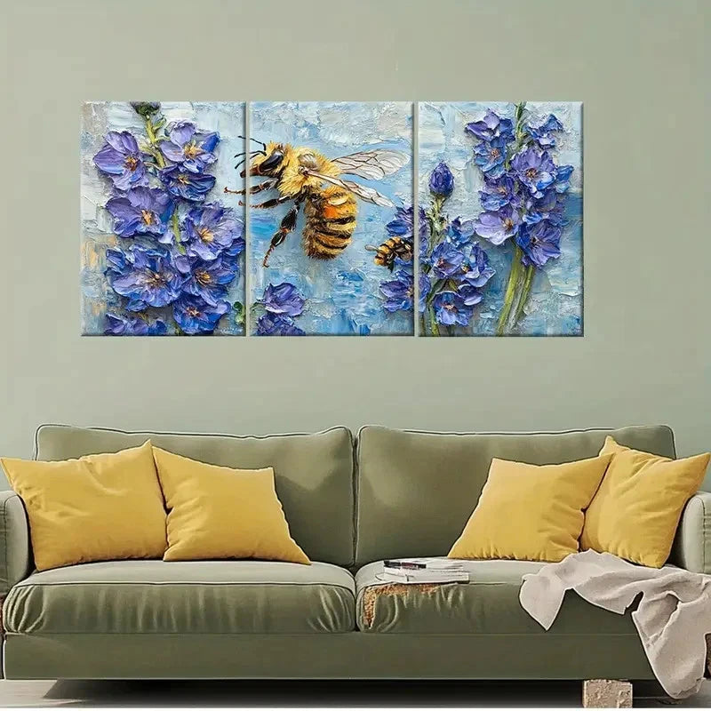 3pcs Delphinium Painting Wildflowers Perfect Wall Art Set Canvas Framed 40x60cm - High Quality Print 100% Australian Made Wall Canvas Ready to Hang