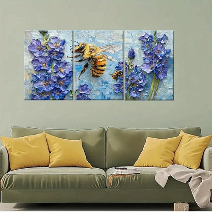 3pcs Delphinium Painting Wildflowers Perfect Wall Art Set Canvas Framed 40x60cm - High Quality Print 100% Australian Made Wall Canvas Ready to Hang