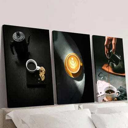 3pcs Black Espresso Coffee and Cake Wall Art Canvas Unframed – High Quality Print 100% Australian Made Wall Canvas