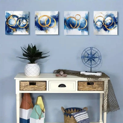 4pcsBlue & Golden SwirlsWall Art Canvas Framed