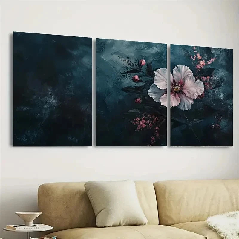 3pcs Dark Moody Wildflower Floral Wall Art Set Canvas Framed 40x60cm - High Quality Print 100% Australian Made Wall Canvas Ready to Hang