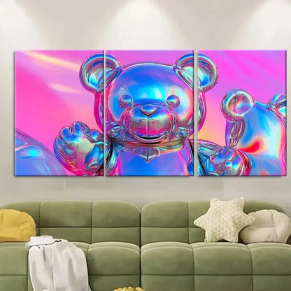 3pcs Metallic Teddy Bear Vibrant Metal Print Ready to Hang Art