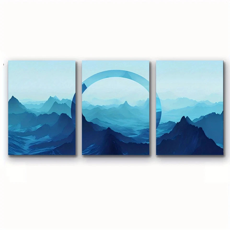 3pcs Mountain Scenery with Abstract Metal Print Ready to Hang Art