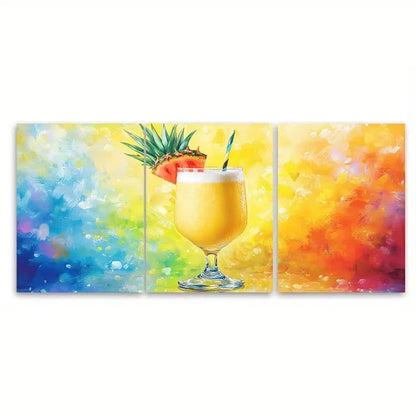 3pcs Vibrant Pina Colada Cocktail Wall Art Set Canvas Framed 60x90cm – High Quality Print 100% Australian Made Wall Canvas Ready to Hang