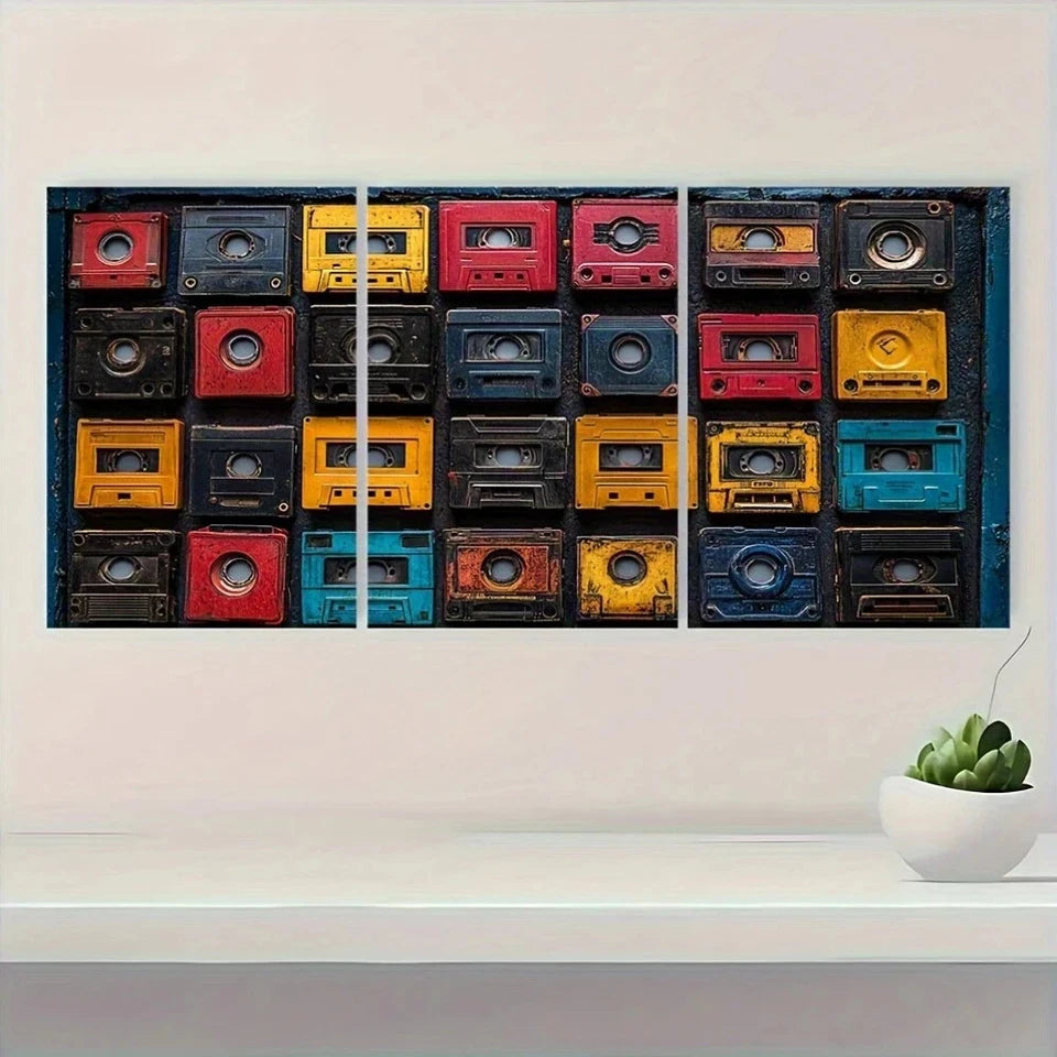 3pcs Cassette Tape Collage Retro Metal Print Ready to Hang Art