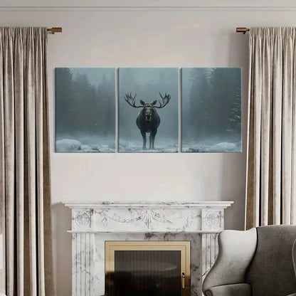 3pcs Winter Forest Moose Art Snowy Landscape Metal Print Ready to Hang Art