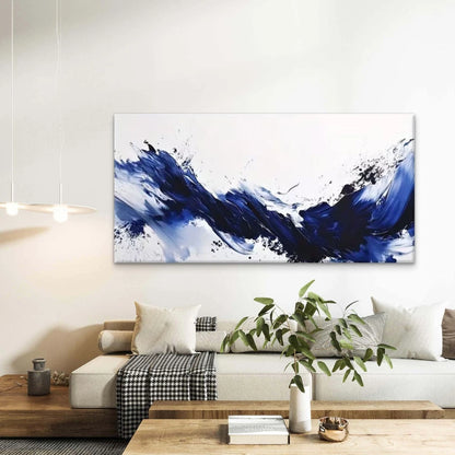 Dynamic Modern Blue Ink Wall Art Canvas Office Home Room Framed 120x60cm
