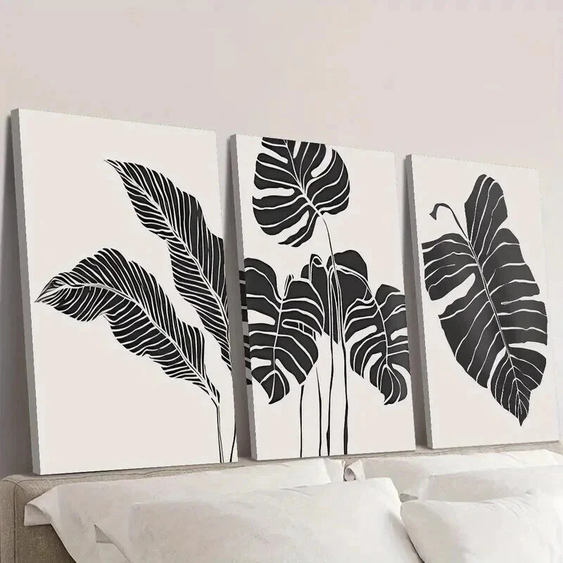 3pcs Black And White Monstera Plant Wall Art Set Canvas Framed 40x60cm - High Quality Print 100% Australian Made Wall Canvas Ready to Hang